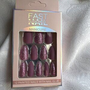 Fast Nail One Minute Press‑On Nail Tips w Glue Fast & Easy NEW Pink